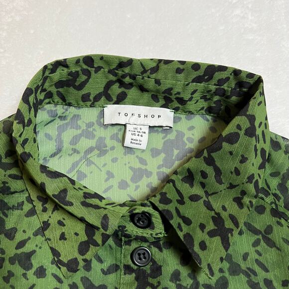 TOPSHOP Abstract Print Semi Sheer Button Up Tunic Blouse Size 4-6 Colorful - Picture 3 of 8